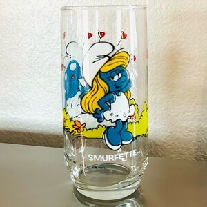 1982 Glass Tumbler Smurfette Vintage Tall glass drinking Collector Glass. Smurfs